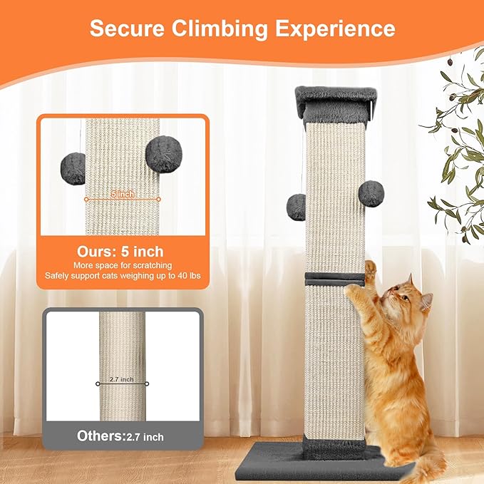 Cat Scratching Post 33 Inch Nature Sisal Cat Scratch Post for Indoor Cats, Large Cat Scratcher Protect Your Furniture, for All Breeds Grey