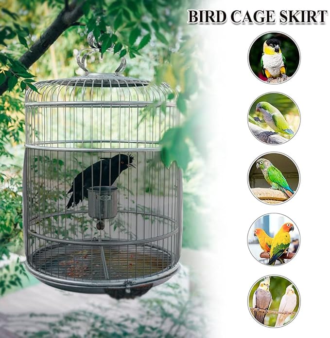 ASOCEA Bird Cage Seed Catcher,Universal Bird Cage Cover Skirt,Adjustable Parakeet Cage Nylon Mesh Netting for Round Square Cages Prevent Scatter and Mess- Black 78.7Inch (Not Include Birdcage)