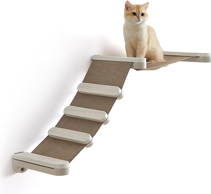 Feandrea Clickat Collection - No.002 Cat Climbing Hammock, Wall-Mounted Cat Bed with Stairs, Cat Wall Perch, Extremely Quick Assembly, Unlimited Expandability, Replaceable Washable Fabric