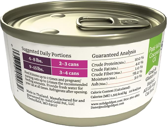 Solid Gold Wet Cat Food Pate for Adult & Senior Cats - Real Turkey & Coconut Oil - Tropical Blendz Grain Free Wet Cat Food for Healthy Digestion, Skin, Coat & Sensitive Stomach - 24ct/3oz Can