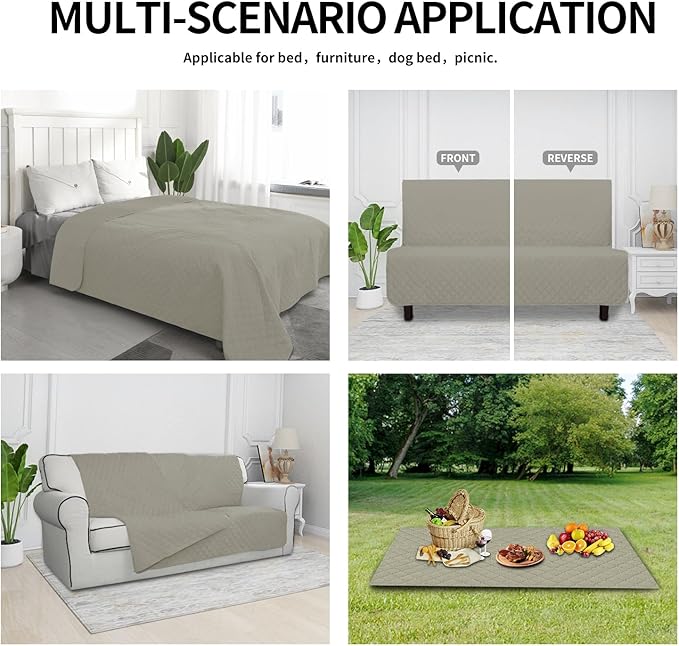 Easy-Going 100% Waterproof Dog Bed Cover Reversible Leak Proof Couch Cover Washable Sofa Cover Furniture Protector Blanket for Pets Kids Children Dog Cat (52x86 Inch, Beige/Beige)