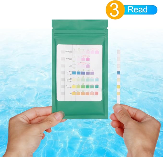 Aquarium Test Strips for Freshwater and Saltwater, 100 Pcs of 7 in 1 Test Strips, pH, Alkalinity, Nitrite, Nitrate, Chlorine, Carbonate, Hardness