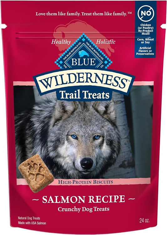 Blue Buffalo Wilderness Trail Treats Crunchy Dog Biscuits, Grain-Free and High-Protein Dog Treats Made with Natural Ingredients, Salmon Recipe 24-oz. Bag