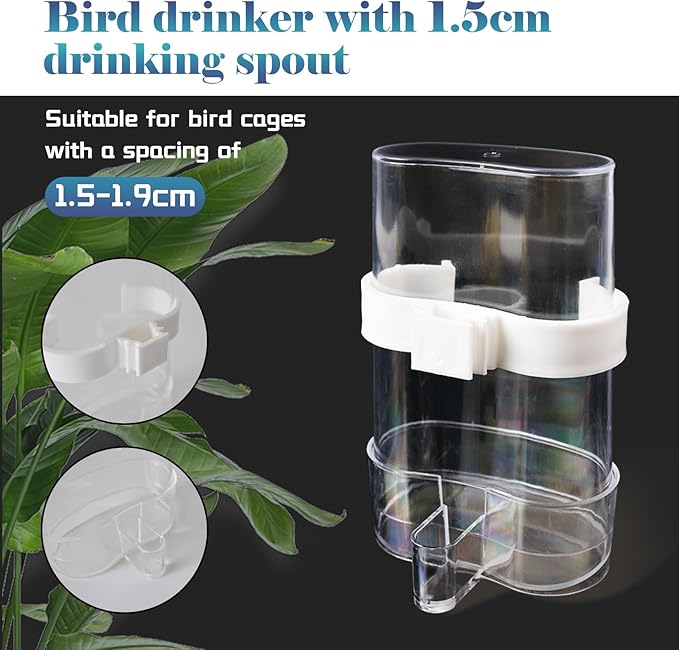 kathson No Mess Bird Feeder Water Dispenser Set,Automatic Parakeet Feeders Drinker Cage Acrylic Parrot Seed Food Dispenser Container Accessories for Small Lovebirds Canary Budgies Finch Squirrel(2Pcs)