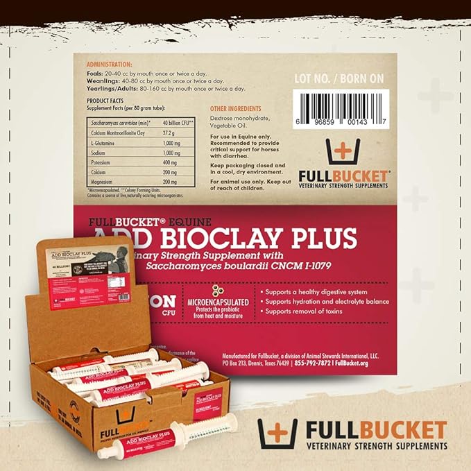 Equine ADD BioClay Plus with Saccharomyces Cerevisiae Boulardii for Anti-Diarrhea; Concentrated Formula with 40 Billion CFUs – 1 Tube
