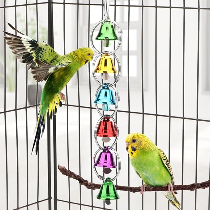 Hypeety Parrot Chew Toys Swing Colorful Bells Chandelier Bird Hanging Toy Parrot Cage Craft Toys Cages African Grey Conure Cockatiel (A)