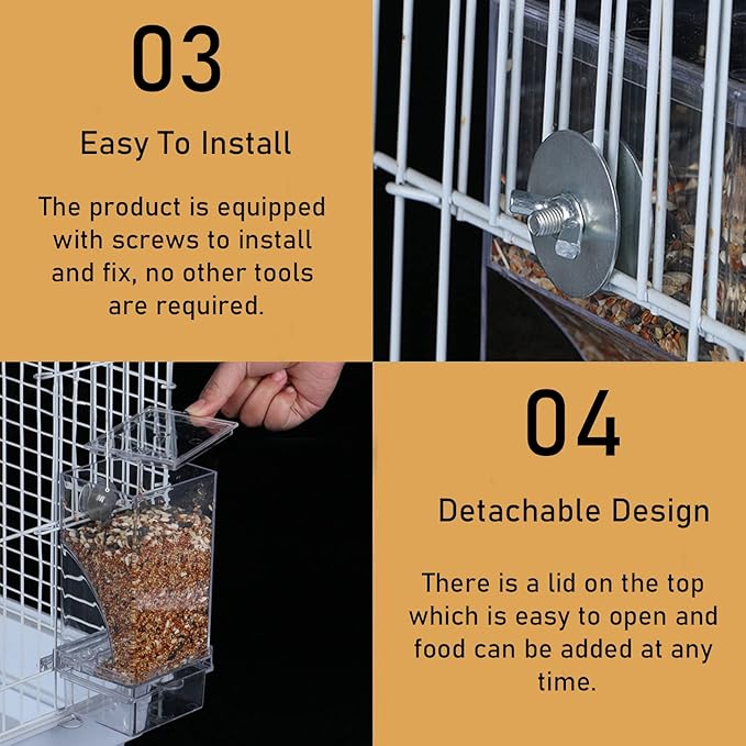 Parrot Automatic Feeder No Mess Bird Feeder Food Container Feeding Station Foraging Cage Accessories Acrylic Suitable for Parrot Cockatoo Canary Love Bird (Transparent)