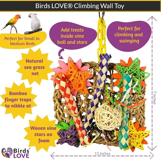 Birds LOVE Flower Net Climbing Parrot Toy for Small to Medium Birds - Foraging Hanging and Chewing Interactive Play
