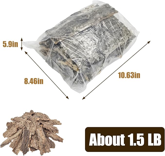 1.5 LB Reptile Bark Bedding, Natural Cork Bark for Reptiles Flat Cork Wood Terrarium Substrate Tank Supplies for Snake Spiders Bearded Dragons Hermit Crabs Geckos