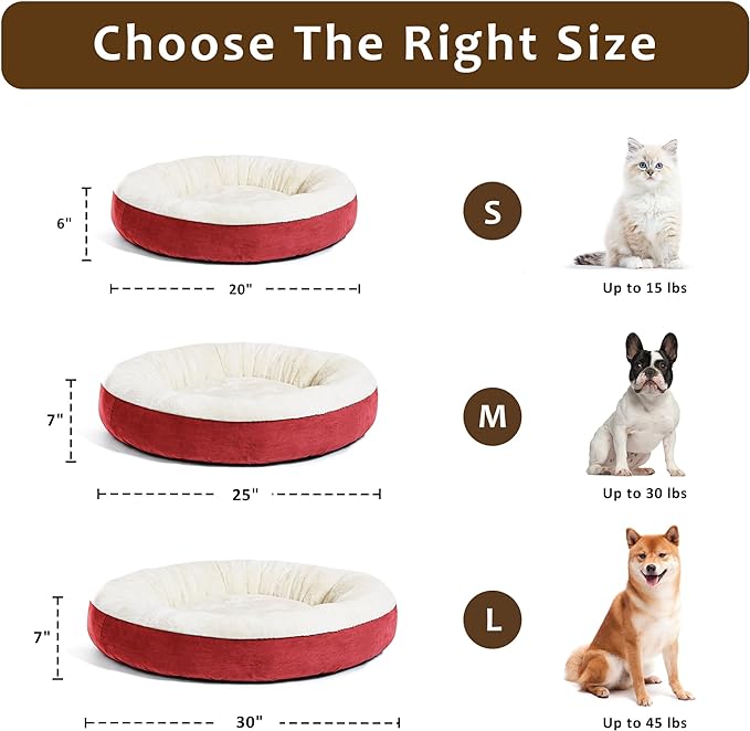 Love's cabin Round Donut Cat and Dog Cushion Bed, 25in Pet Bed for Small or Medium Dogs, Anti-Slip & Water-Resistant Bottom, Soft Durable Fabric Pet Beds, Washable Calming Cat & Dog Bed Red