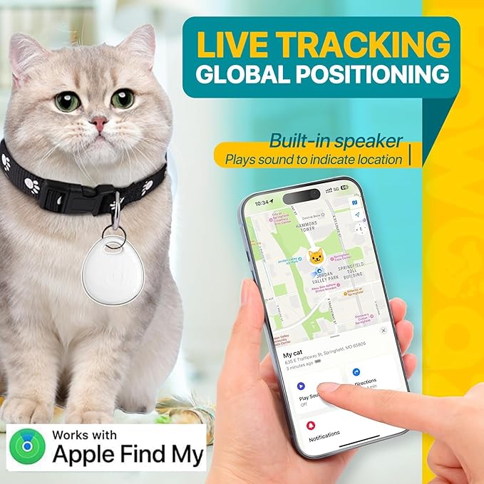 Dog Tracker-Dog Tracking Collar-Pet Tracker(Only iOS) | MFi Certificated | No Monthly Fee | No Charging Required | Waterproof | Works with Any Collar