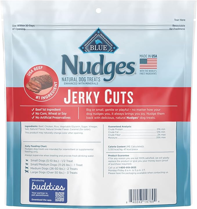 Blue Buffalo Nudges Jerky Cuts Natural Dog Treats, Beef, 16oz