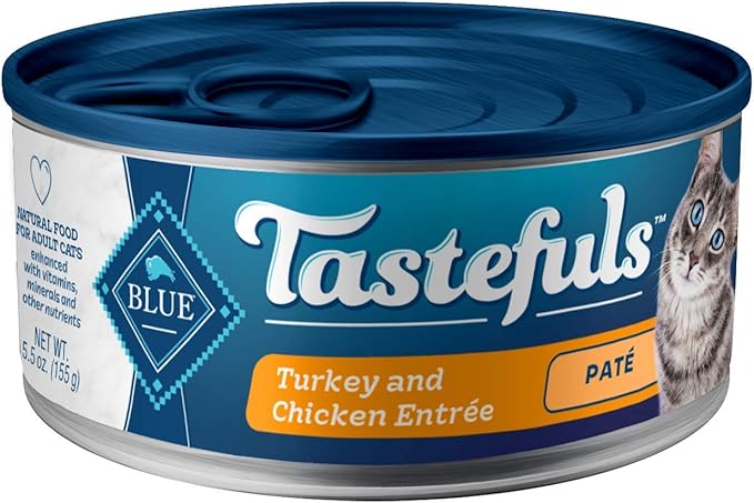 Blue Buffalo Tastefuls Wet Cat Food Paté, Made with Natural Ingredients | Turkey and Chicken Entrée, 5.5-oz. Cans (24 Count)