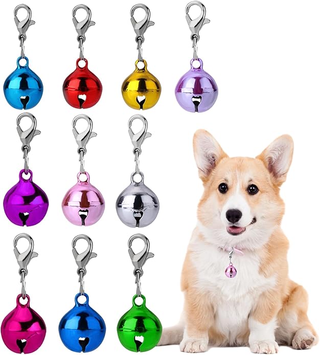 10 Pcs Cat Dog Collar Bells Pet Bell for Cat Collar Dog Collar Colourful Kitten Puppy Small Bells with Clasps Collar Accessories Festival Party DIY Crafts Christmas Decoration