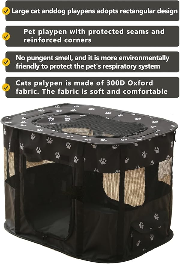 Foldable Pet Playpen, Puppy Play Pen for Indoors, Cute Small Dog Playpen, Sturdy Playpen for Cats Outdoor (XL, Black)