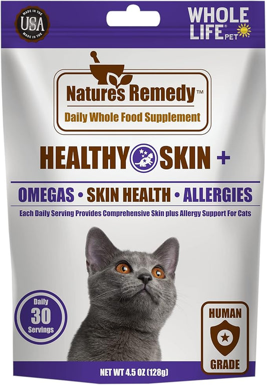 Whole Life Pet Healthy Skin Daily Supplement for Cats – Omegas, Probiotics, Antioxidants. Skin, Anti-Itch, Allergies. Mixes in Food or with Water for Hydrating Snack