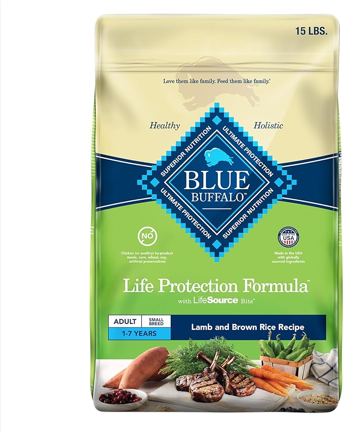 Blue Buffalo Life Protection Formula Adult Small Breed Dry Dog Food, Supports High Energy Needs, Made with Natural Ingredients, Lamb & Brown Rice Recipe, 15-lb. Bag