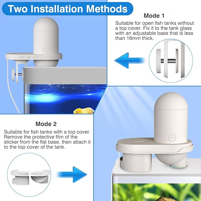 EC Technology Updated Automatic Fish Feeder with 2K Camera, APP Control Auto Fish Feeder, Two Food Export Parts, Visual Fish Feeder Automatic Dispenser, for Small Tank and Aquarium