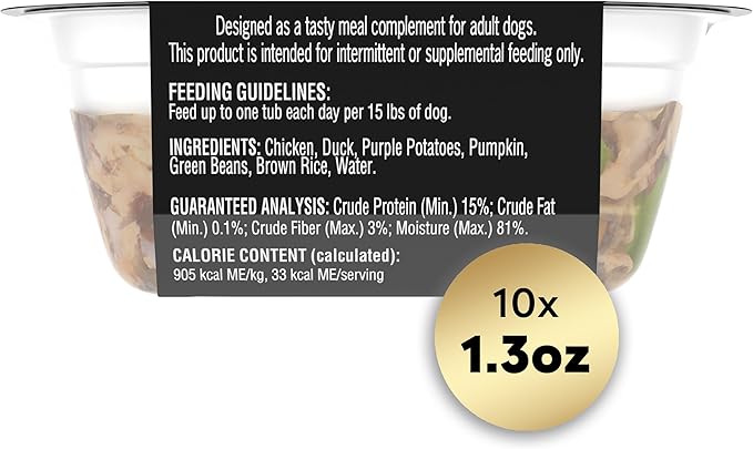 CESAR SIMPLY CRAFTED Adult Wet Dog Food Meal Topper, Chicken, Duck, Purple Potatoes, Pumpkin, Green Beans & Brown Rice, 1.3oz., Pack of 10