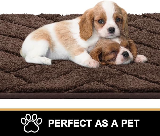 Tindbea Dog Mat for Muddy Paws,Absorbs Moisture Dirt Non-Slip Washable Mud Mat for Dogs,Soft Rubber Backing Front Inside Pet Rug for Entryway, Mud Dog Paws, Patio(20"x31.5",Coffee)