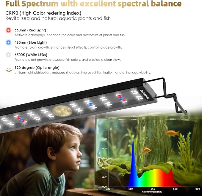 Aquarium Light, LED Full Spectrum Freshwater Aquarium Lights, Daylight/Moonlight Mode and infinitely dimmable, Fish Tank Light with Timer and Auto ON/Off (24-29 in)