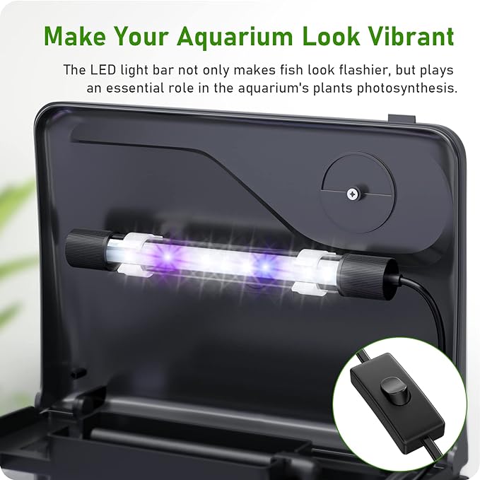 Betta Fish Tank, 2 Gallon Glass Aquarium, 3 in 1 Fish Tank with Filter and Light, Desktop Small Fish Tank for Betta Fish, Shrimp, Goldfish (Black)