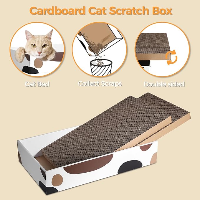 ComSaf Cat Scratcher Cardboard Indoor - 17"x10" Cat Refill Box with 3 Pcs Scratching Board Reversable Long Lasting Clawing Pad for Cats, Corrugate Scratchers Bed Sofa Couch Furniture Wall Protector