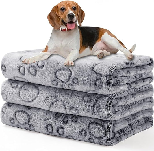 Luciphia 1 Pack 3 Blankets Fluffy Premium Fleece Pet Blanket Flannel Paw Printed Throw for Dog Cat Grey Paw Small(23"x16",Pack of 3)