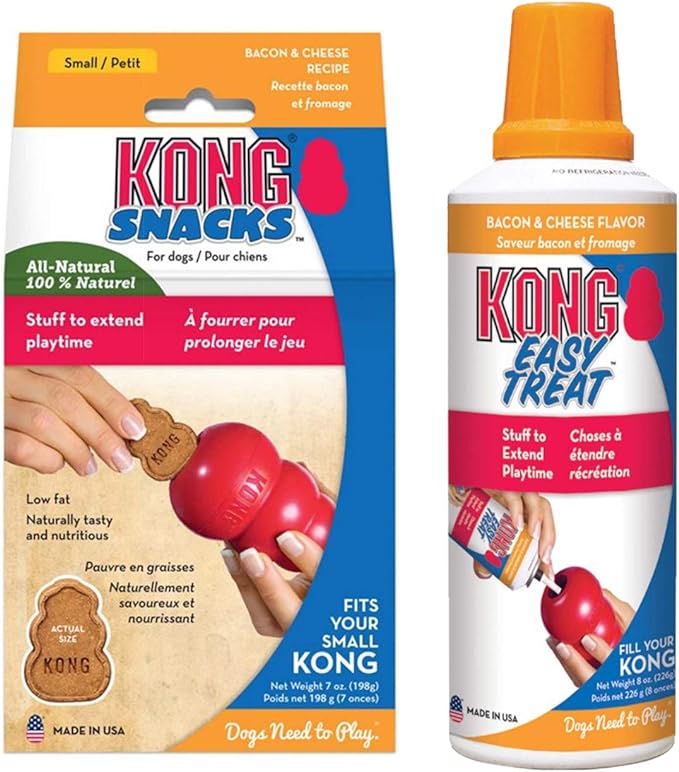 KONG - Snacks Easy Treat Bacon & Cheese Combo Pack - Easy Treat Dog Paste for Slow Feeder Lick Mats - Dog Treat Filler - 7 oz and 8 oz, Bacon & Cheese - Small Dogs