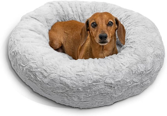 Best Friends by Sheri The Original Calming Donut Cat and Dog Bed in Lux Fur Gray, Small 23"