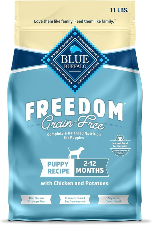 Blue Buffalo Freedom Grain-Free Puppy Dry Dog Food with DHA, Complete & Balanced Nutrition for Puppies, Made in the USA, Chicken & Potatoes, 11-lb. Bag