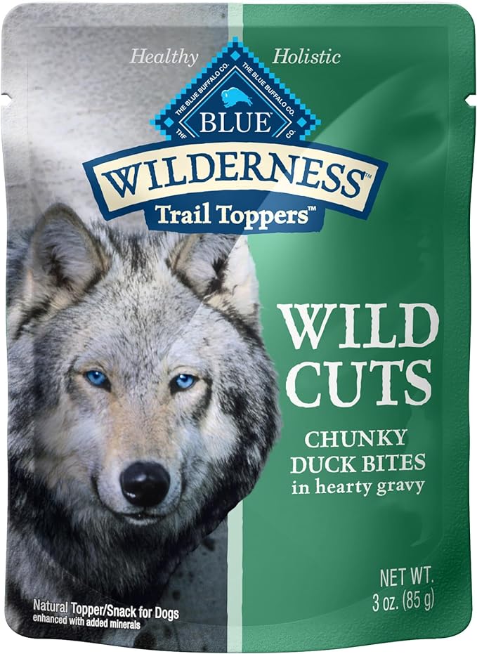 Blue Buffalo Wilderness Trail Toppers Wild Cuts Natural High-Protein Dog Wet Food, Duck Bites in Hearty Gravy, 3-oz Pouch, 12 Count