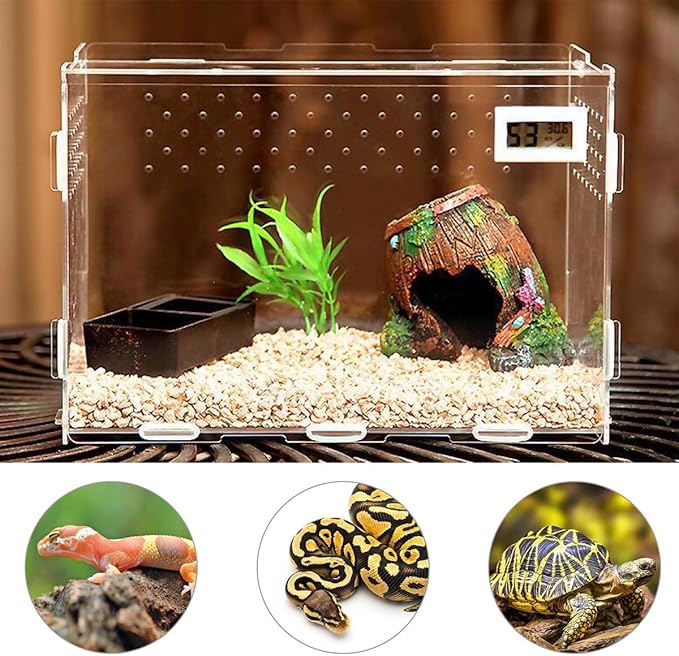 Reptile Breeding Box, Transparent Acrylic Reptile Box Pet Breeding Cage Hatching Container House for Lizard Snakes Geckos