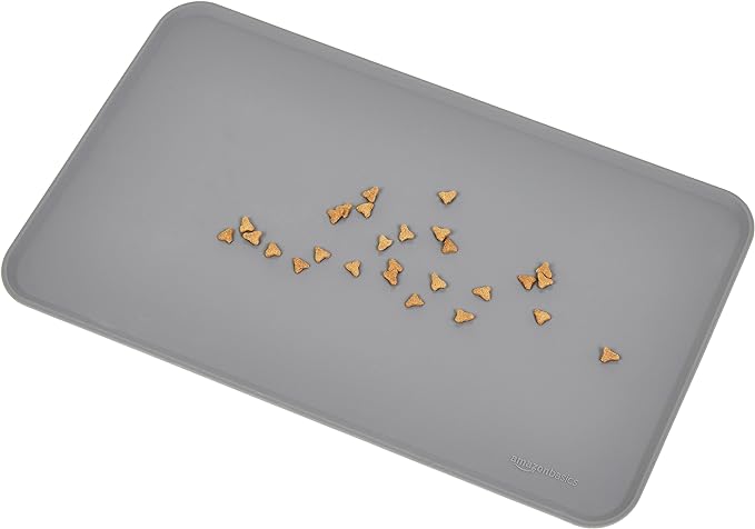 Amazon Basics Waterproof Anti-Slip Silicone Pet Food and Water Bowl Mat, Solid, 18.5 x 11.5 Inches, Gray