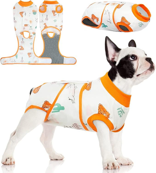 FUAMEY Recovery Suit for Dogs After Surgery,Soft Breathable Dog Bodysuit E-Collar & Cone Alternative Surgical Suit,Male Female Dog Neuter Spay Suits Anti Licking Wounds Onesie Orange Fox M