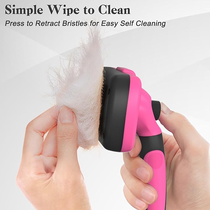 Self Cleaning Slicker Brush for Dogs & Cats, Skin Friendly Grooming Cat Brush, Dog Brush for Shedding, Deshedding Brush, Hair Brush Puppy Brush for Haired Dogs, Pet Supplies Accessories, Pink