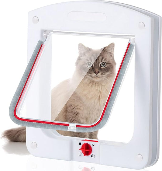 Pet Door for Cats and Dog, Cat Flap Door for Interior Exterior Cat Door Weatherproof Pet Door 4-Way Rotary Lock Pet Door with Cat Flap for Cats Doggie Kittens, 8 x 8.6 Inches