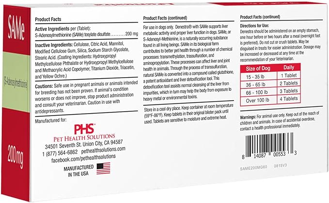 Same for Dogs - Supports Liver, Joints & Cognitive Function - Detoxication Cleansing Liver - Antioxidants - Veterinarian Formulated - 200Mg - 180 Tablets