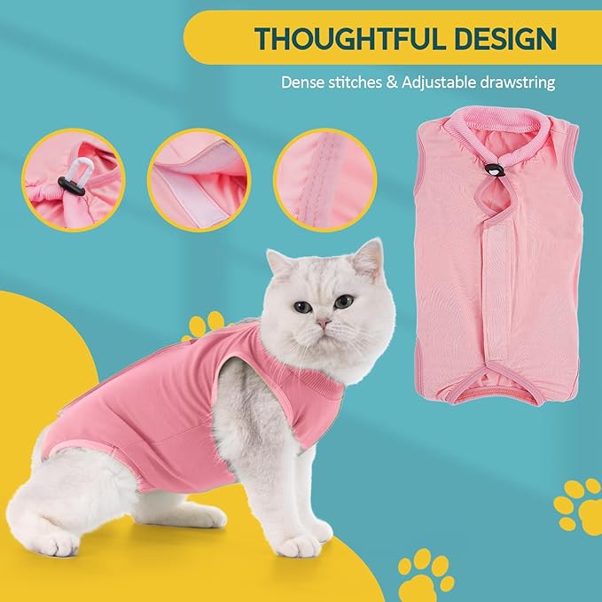 Avont Cat Recovery Suit - Kitten Onesie for Cats After Surgery, Cone of Shame Alternative Surgical Spay Suit for Female Cat, Post-Surgery or Skin Diseases Protection -Pink(S)