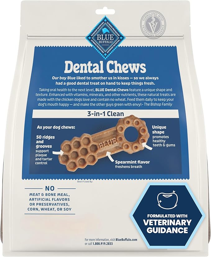 Blue Buffalo Small Dental Chews for Dogs, Daily Dental Care Dog Treats Made in the USA with Natural Ingredients, Chicken & Spearmint (84 Count)