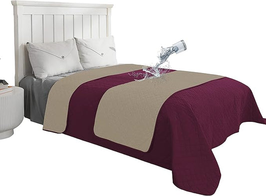 Easy-Going 100% Waterproof Dog Bed Cover Reversible Leak Proof Couch Cover Washable Sofa Cover Furniture Protector Blanket for Pets Kids Children Dog Cat (82x86 Inch, Wine/Beige)