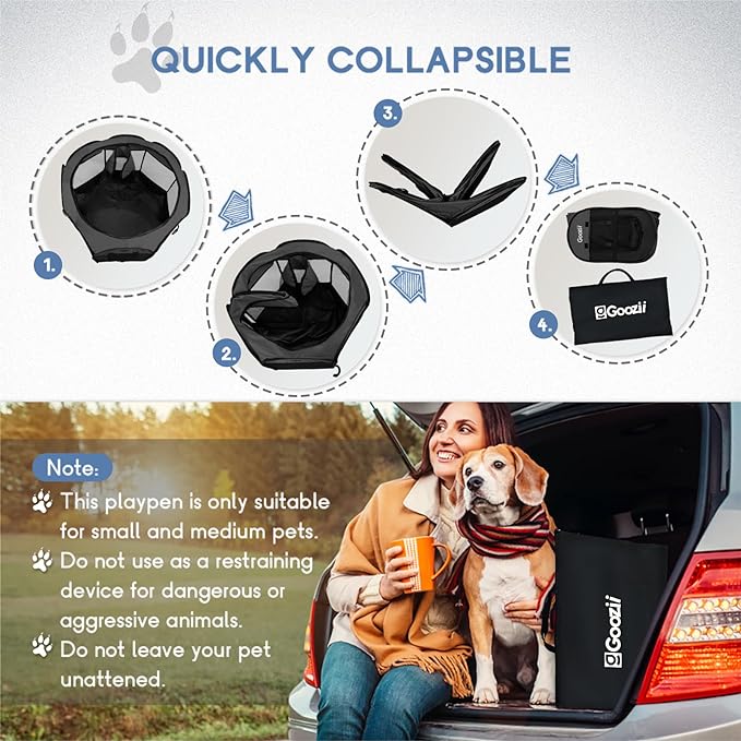 Portable Dog Playpen for Small Dogs, Collapsible Pet Cat Playpen Indoor outdoor with Zipper Top Cover (Small Size, Grey-Black)