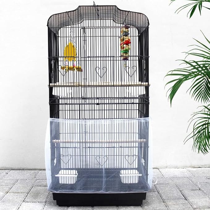 Birdcage Cover Net,Adjustable Bird Cage Seed Catcher,White Bird Net,Airy Gauze Bird Cage Cover,Bird Cage Skirt with Drawstring,Birdcage Accessories Mesh Net Cover,for Parrot Lovebirds Finches