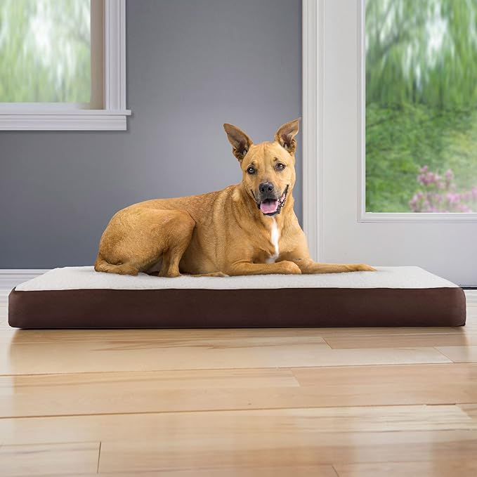 Furhaven Memory Foam Dog Bed for Large/Medium Dogs w/ Removable Washable Cover, For Dogs Up to 55 lbs - Sherpa & Suede Mattress - Espresso, Large