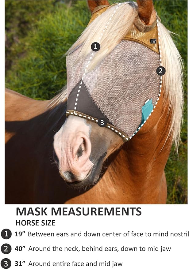 Fly Masks for Horses Without Ears – Non-Heat Transferring Mesh – 70% Uv Protection Breathable Fly Mask for Equines – Gentle to Eyes and Forehead – Full Size Horse – Horse Fly Mask