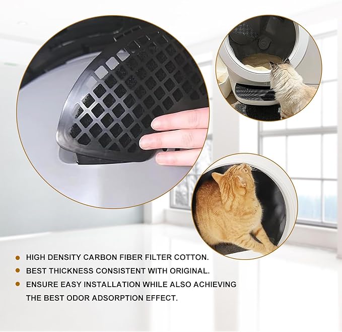 8 Pack Carbon Filters Compatible with Model 4, Activated Charcoal Cat Litter Box Filters Replacement to Absorb Odors Litter Box Deodorizer Controls Moisture and Keep Home Fresh