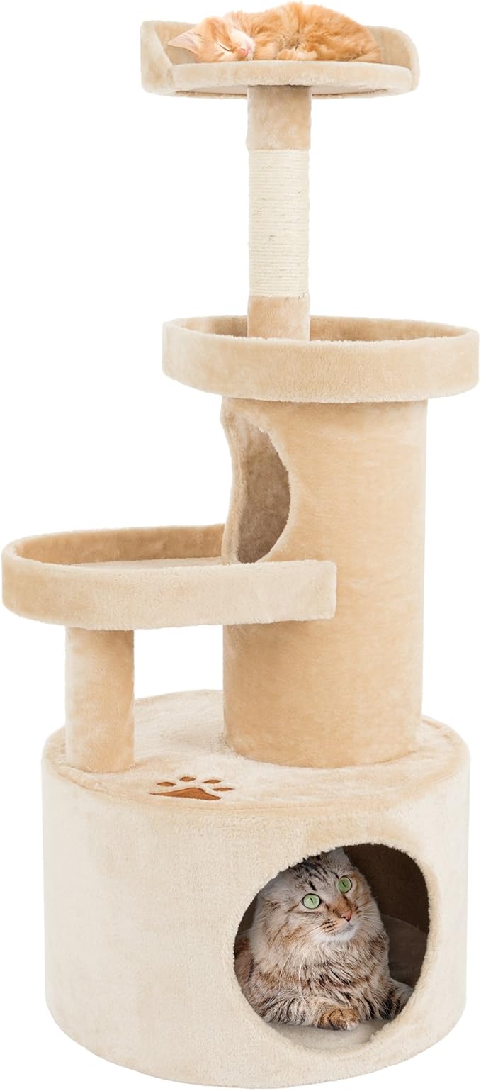 PETMAKER Cat Tree Condo with Tunnel 4 Tier with Scratching Post, 43", Tan