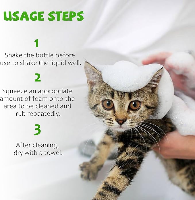 Waterless Cat Shampoo No Rinse Kitten Shampoo, Easy Cat Bath Cleaner - Hypoallergenic Cat Shampoo for Long and Short Hair