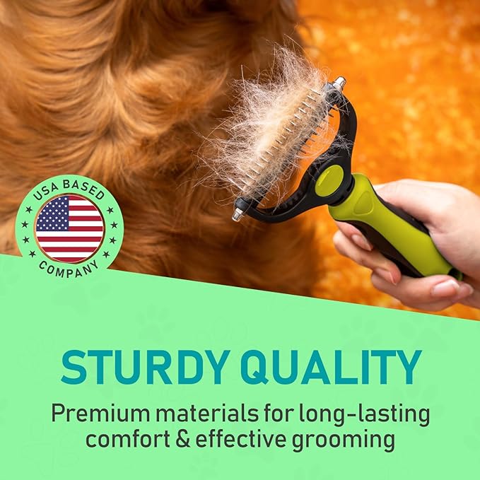 Maxpower Planet Pet Grooming Brush - Double Sided Shedding, Dematting Undercoat Rake for Dogs, Cats - Extra Wide Dog Grooming Brush, Dog Brush for Shedding, Cat Brush, Reduce Shedding by 95%, Yellow