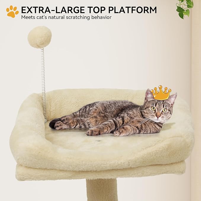 YITAHOME 64.5" Cat Tree, Multi-Level Cat House, Large Cat Condo Furniture with Perch Hammock, Scratching Posts and Dangling Balls for Kittens, Cats and Pets, Beige